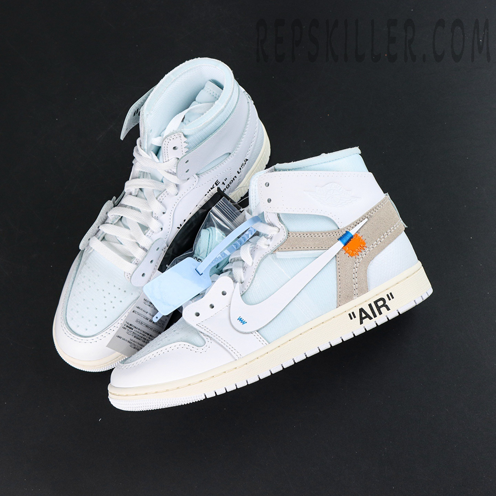 Virgil Abloh Archive x Jordan 1 High OG “Alaska” sneakers, insole flat lay showing Air Jordan x Union graphics and blueprint-style prints