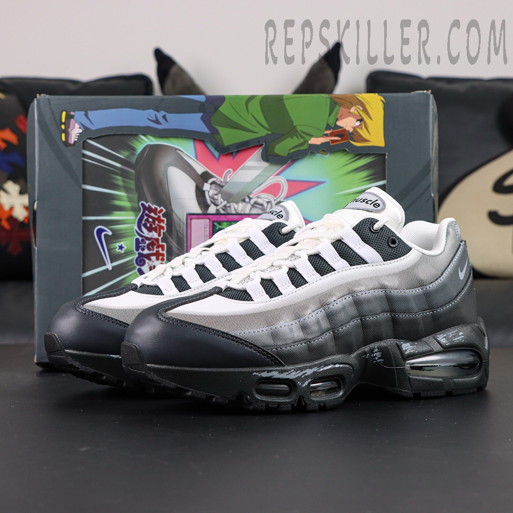 Yu-Gi-Oh! x Nike Air Max Muscle 95 Jonouchi collaboration, front-side view with special anime collaboration shoebox