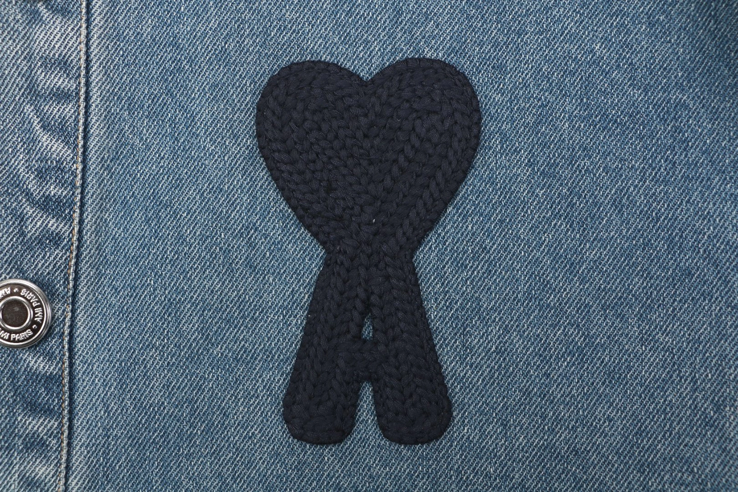 AMI Paris Heart Logo Embroidered Denim Shirt Brand