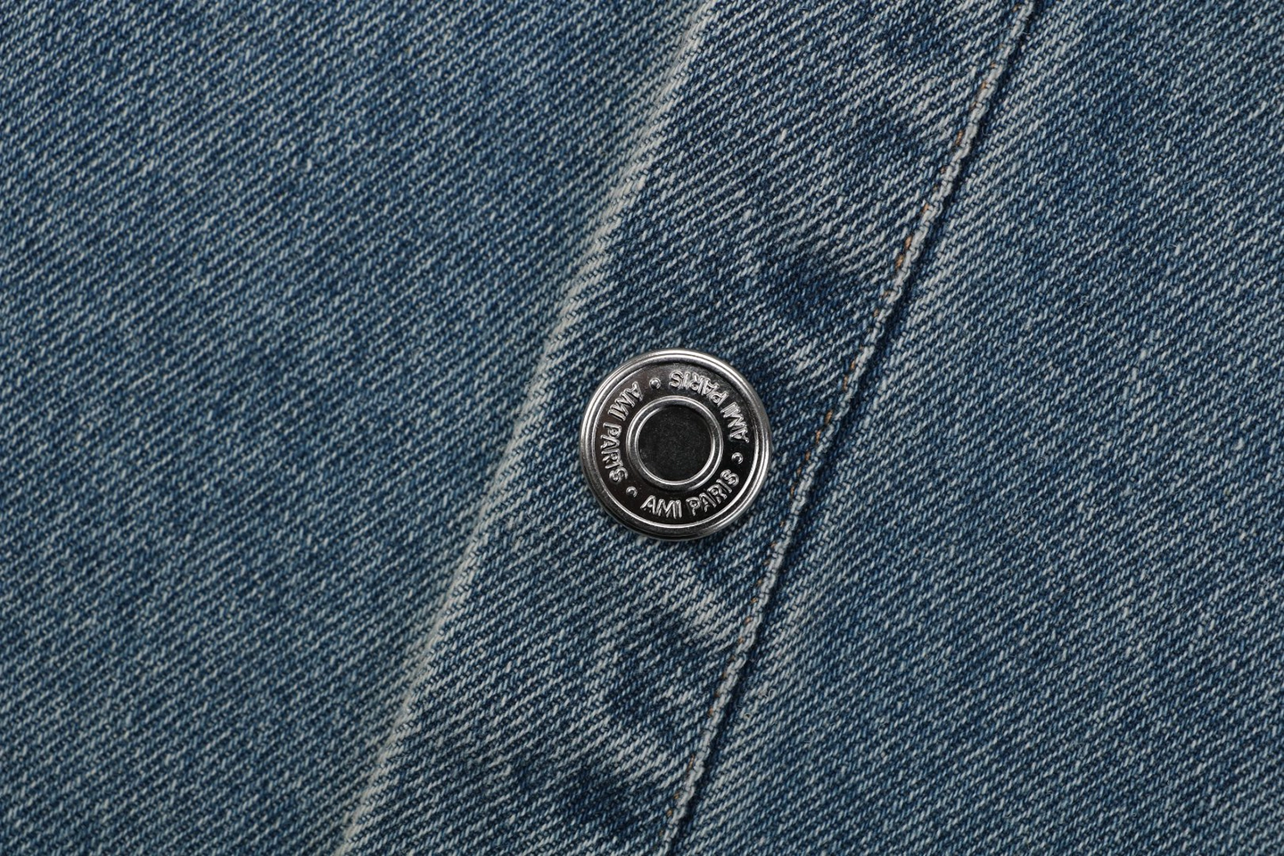 AMI Paris Heart Logo Embroidered Denim Shirt Button