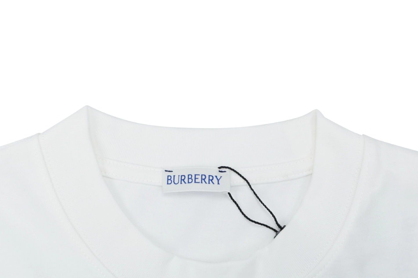 Burberry Cross Stitch Check Equestrian Knight Logo Embroidered Washed Cotton T-Shirt White Collar