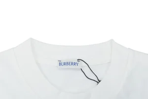 Burberry Large Equestrian Knight Logo Embroidered Washed Cotton T-Shirt White Collar