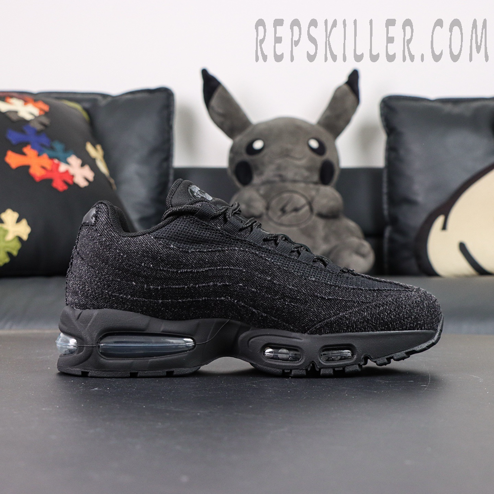Levi’s x Air Max 95 side profile with signature wavy panels in triple black