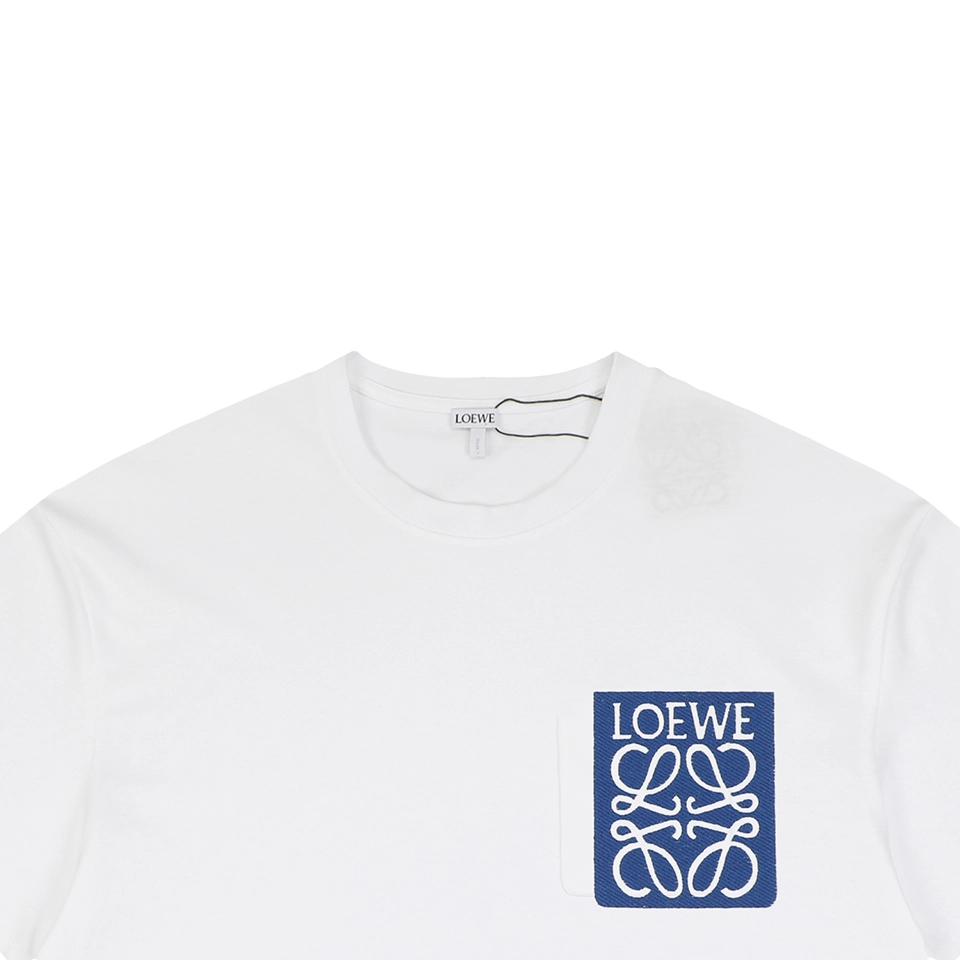 Loewe Blue Pocket Anagram Logo Embroidered Cotton T-Shirt White