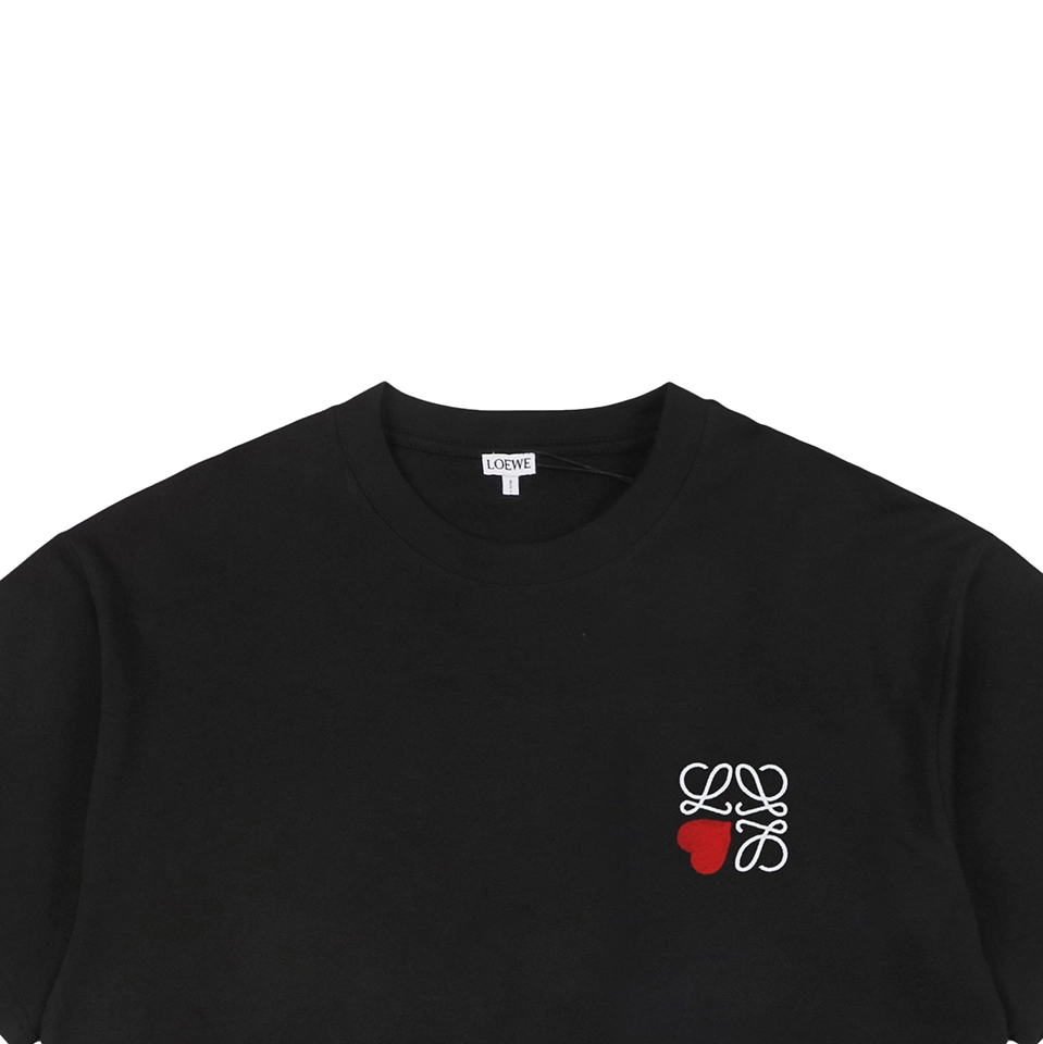 Loewe Heart Detail Anagram Logo Embroidered Cotton T-Shirt Black
