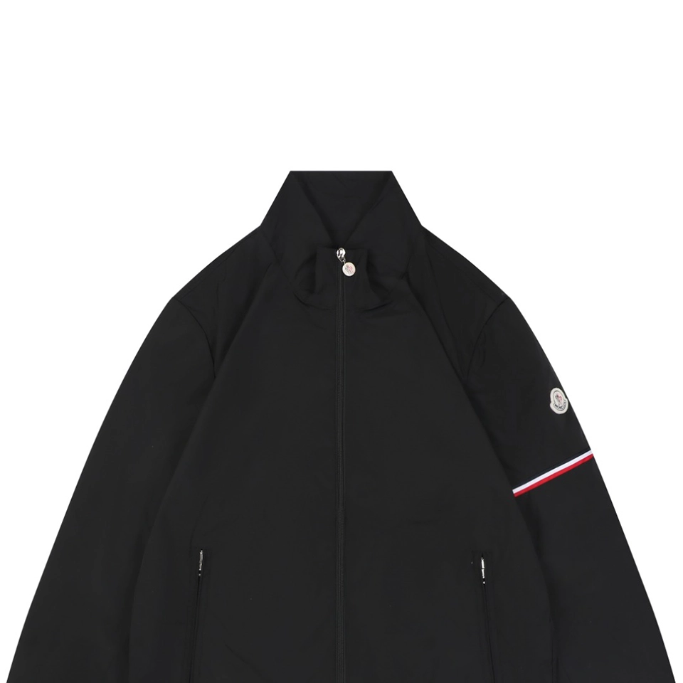 Moncler Logo Patch Nylon Stand Collar Jacket Black