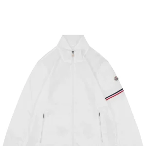 Moncler Logo Patch Nylon Stand Collar Jacket White