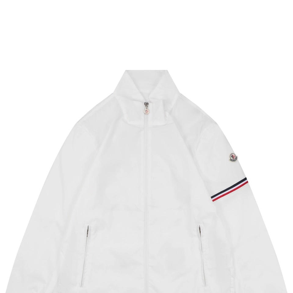 Moncler Logo Patch Nylon Stand Collar Jacket White
