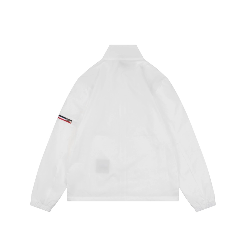 Moncler Logo Patch Nylon Stand Collar Jacket White Back view