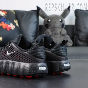 Nike Mind 002 “Black Hyper Crimson” rear-side detail with heel tag and textured midsole