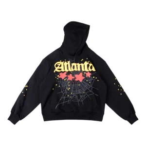 Sp5der Black Atlanta Web Star Graphic Hoodie Front view