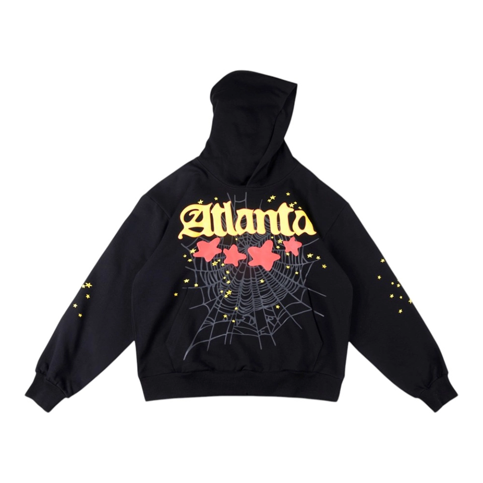 Sp5der Black Atlanta Web Star Graphic Hoodie Front view