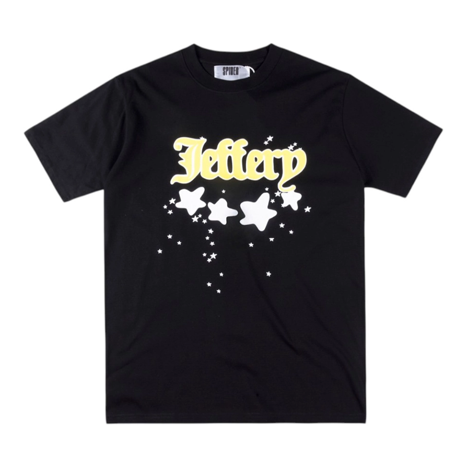 Sp5der Black & Yellow “Jeffery” Star Graphic T-Shirt Front view