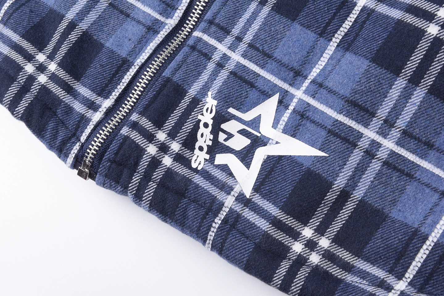 Sp5der Blue Plaid Grey Hood Zip Jacket5