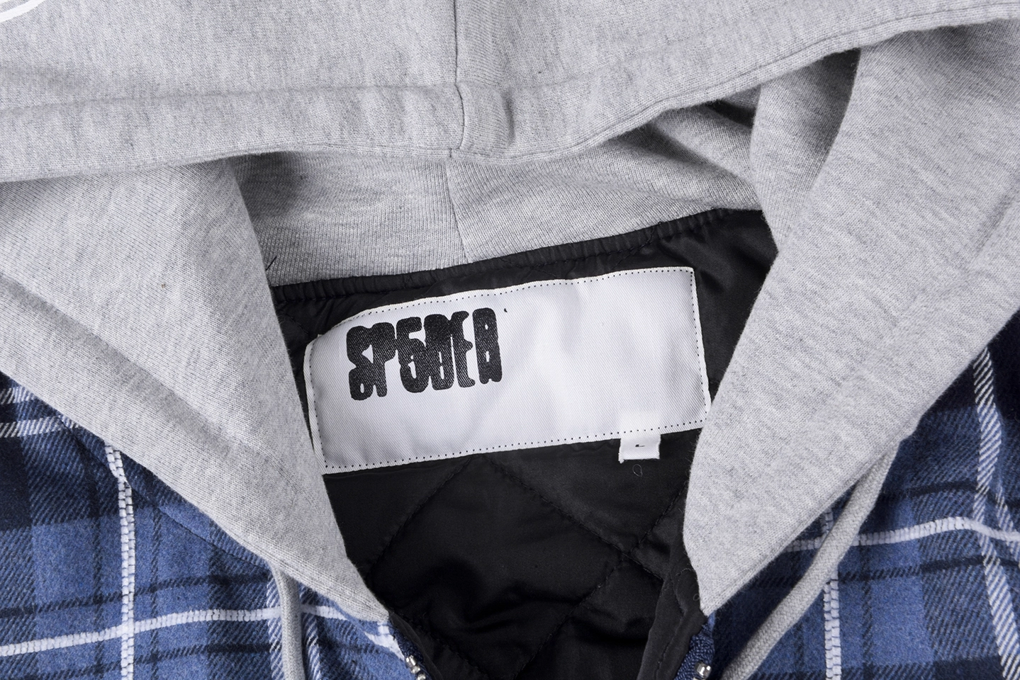 Sp5der Blue Plaid Grey Hood Zip Jacket8