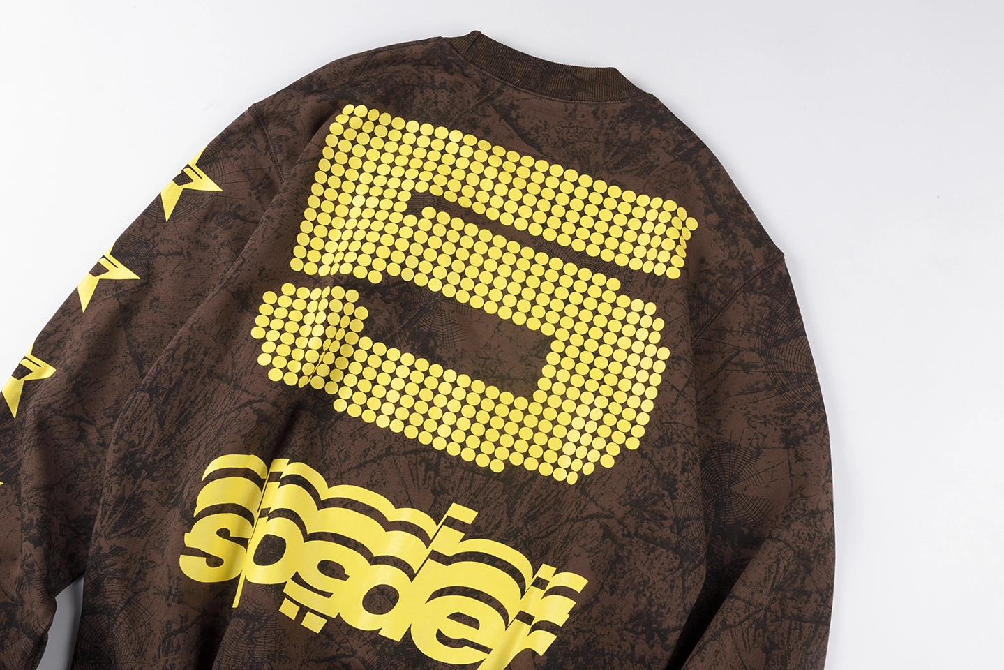 Sp5der Brown Distressed Star “5” Logo Sweatshirt2