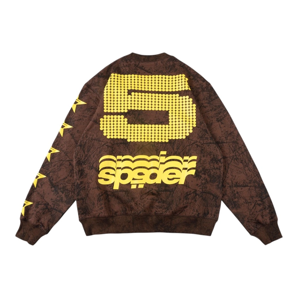 Sp5der Brown Distressed Star “5” Logo Sweatshirt Back view