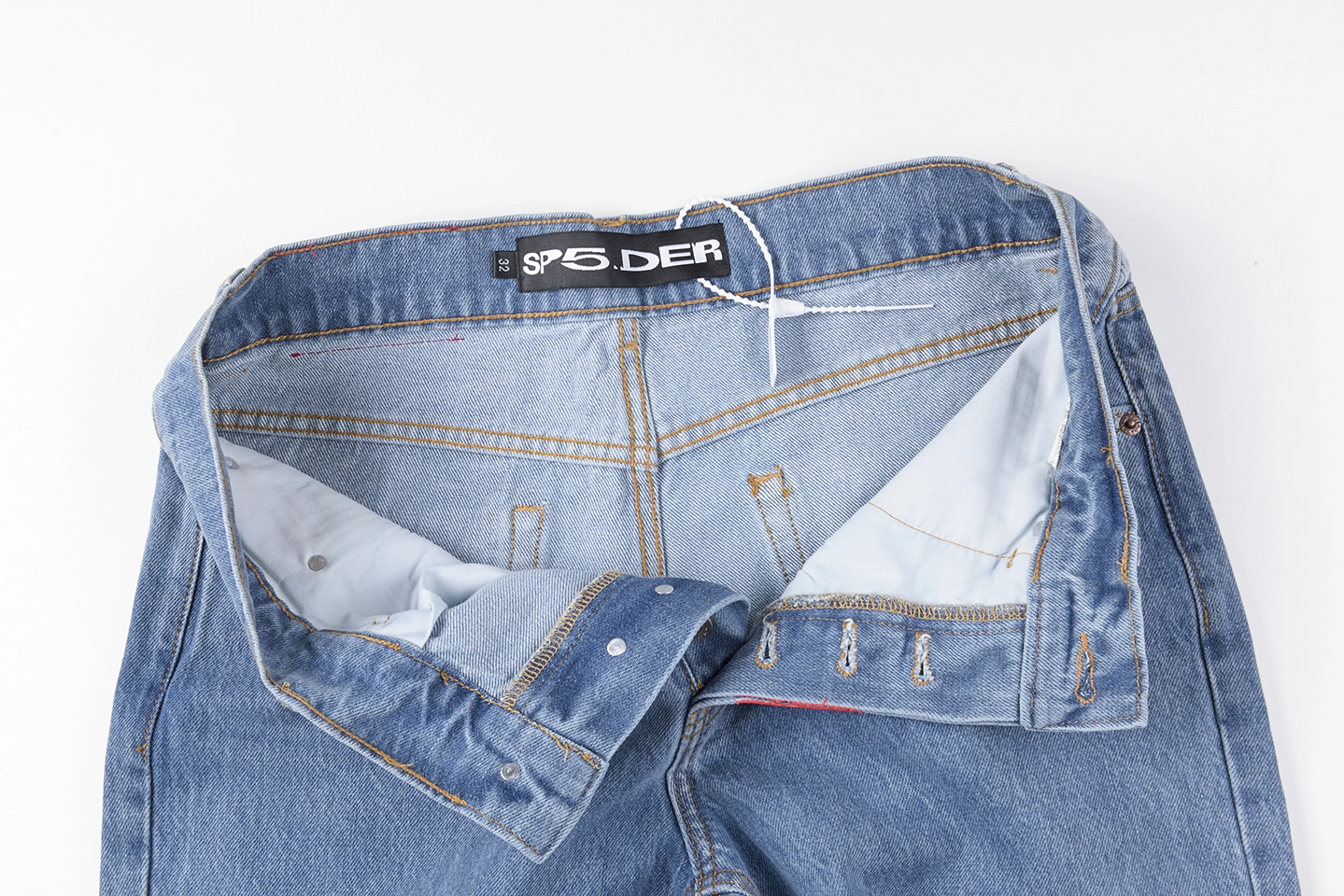 Sp5der Light Blue Red Logo Denim Jeans11