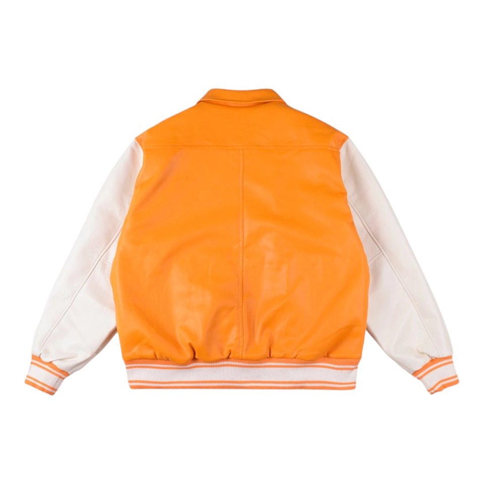 Sp5der Orange White S Logo Varsity Jacket Back view