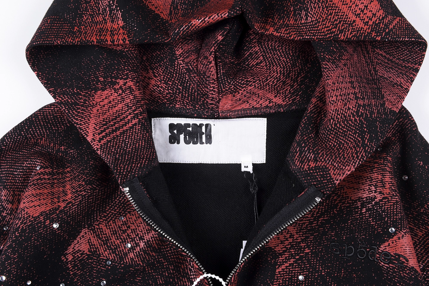 Sp5der Red Black All-Over Print Zip Hoodie10