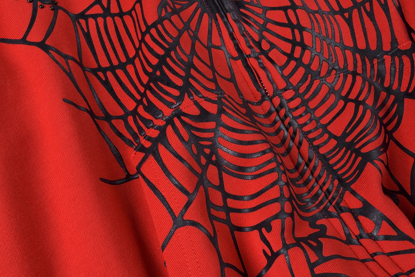 Sp5der Red Web Graphic Zip Hoodie1