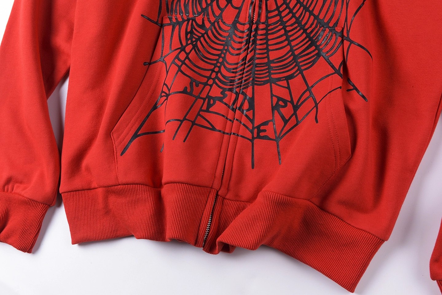Sp5der Red Web Graphic Zip Hoodie6