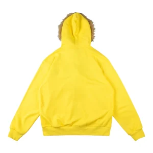 Sp5der Yellow Fur Hood Logo Zip Hoodie Back view
