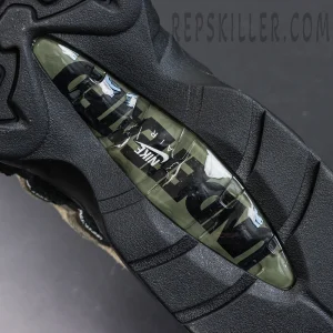 Undefeated x Nike Air Max 95 “Medium Olive” sneakers, outsole Air unit close-up with camouflage pattern detail