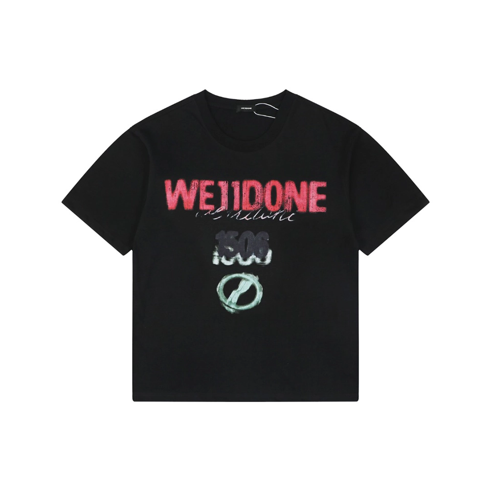 We11done 1506 Graffiti Logo Print T-Shirt Black Front view