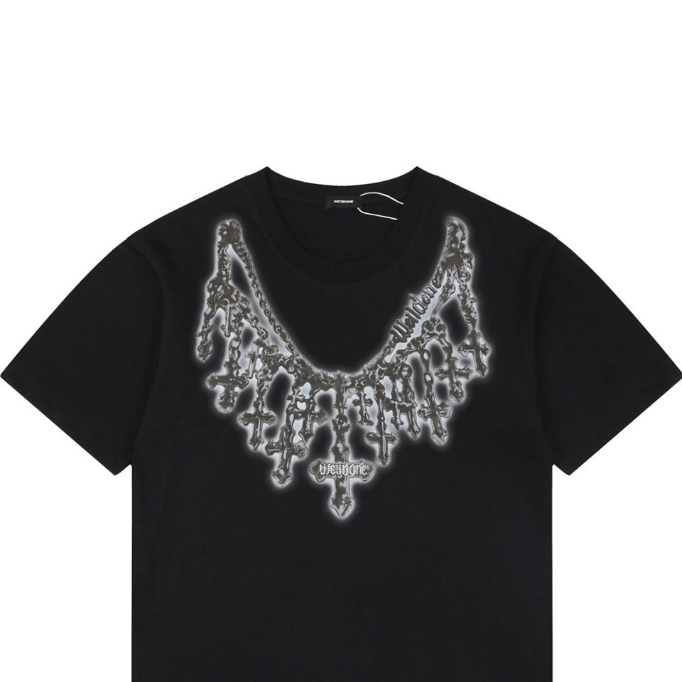 We11done Cross Necklace Graphic T-Shirt Black