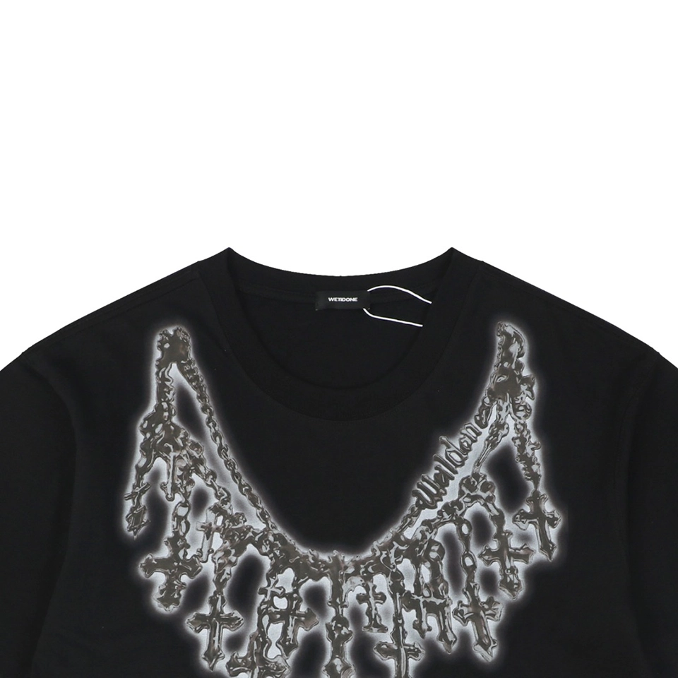 We11done Cross Necklace Graphic T-Shirt Black