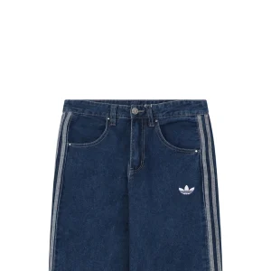 Adidas Originals Three Stripe Wide-Leg Denim Pants Blue