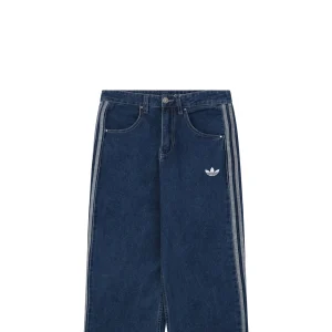 Adidas Originals Three Stripe Wide-Leg Denim Pants Blue