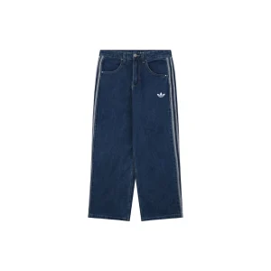 Adidas Originals Three Stripe Wide-Leg Denim Pants Blue Front view