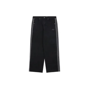 Adidas Originals Three Stripe Wide-Leg Denim Pants Black Front view