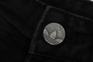 Adidas Originals Three Stripe Wide-Leg Denim Pants Black Button