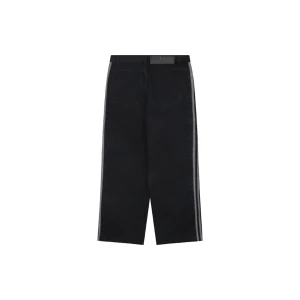 Adidas Originals Three Stripe Wide-Leg Denim Pants Black Back view