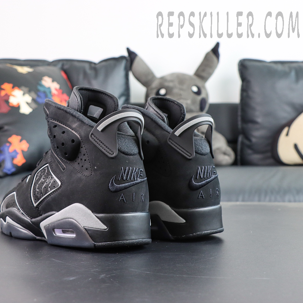 Air Jordan 6 Cap and Gown rear view with Nike Air embroidery and heel pull tab