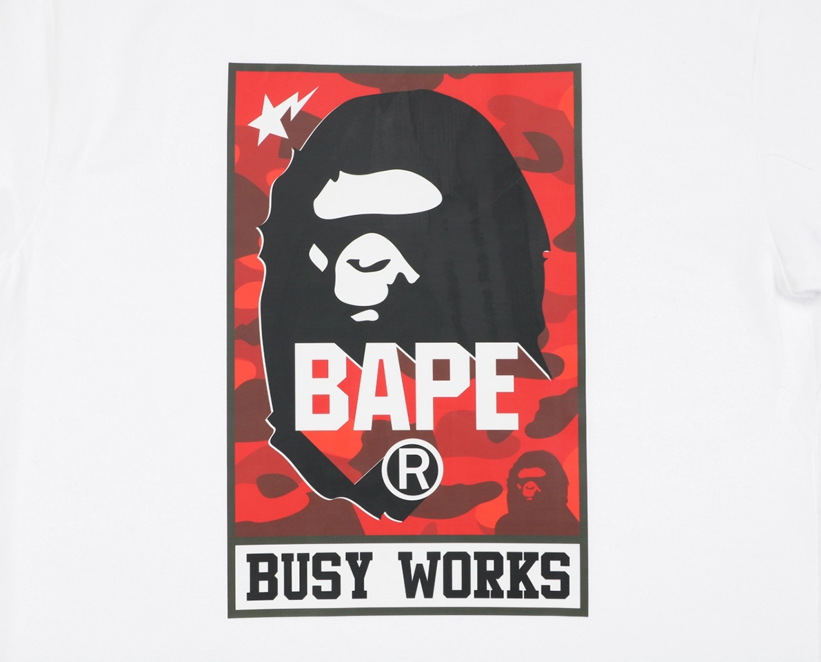 BAPE Busy Works Camo Ape Head T-Shirt White back Print