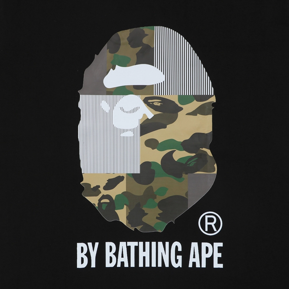 BAPE Camo Ape Head Patchwork Print T-Shirt Black Front Print