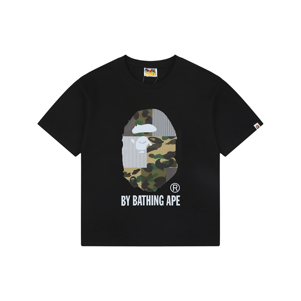 BAPE Camo Ape Head Patchwork Print T-Shirt Black Front view