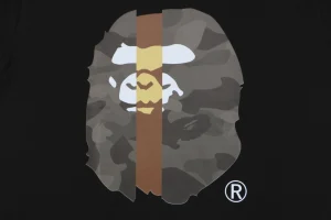 BAPE Split Camo Ape Head T-Shirt Black Front Print