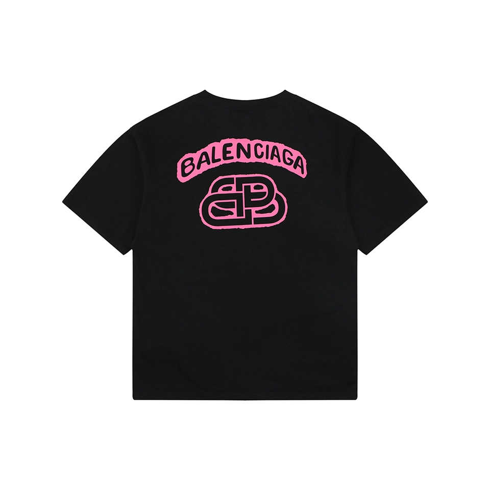 Balenciaga Distressed Logo Print Cotton T-Shirt Black Back view
