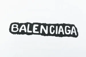 Balenciaga Distressed Logo Print Cotton T-Shirt White Front Brand