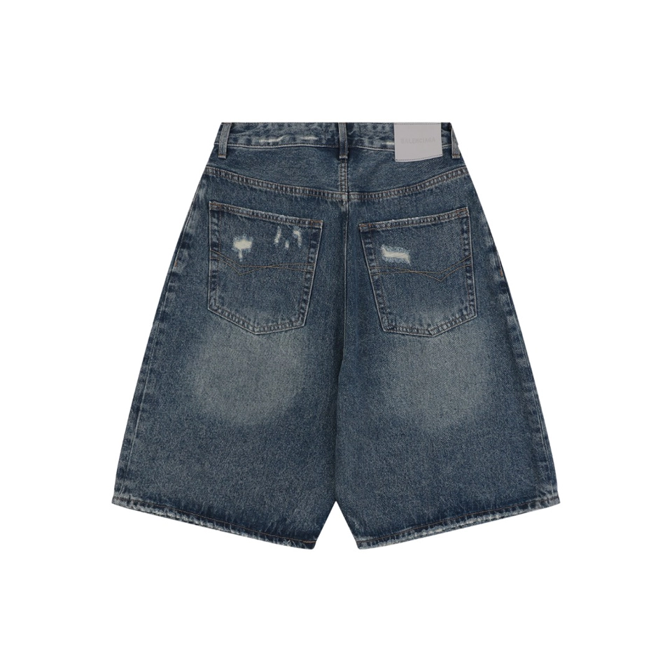 Balenciaga Distressed Wide-Leg Denim Shorts Back view
