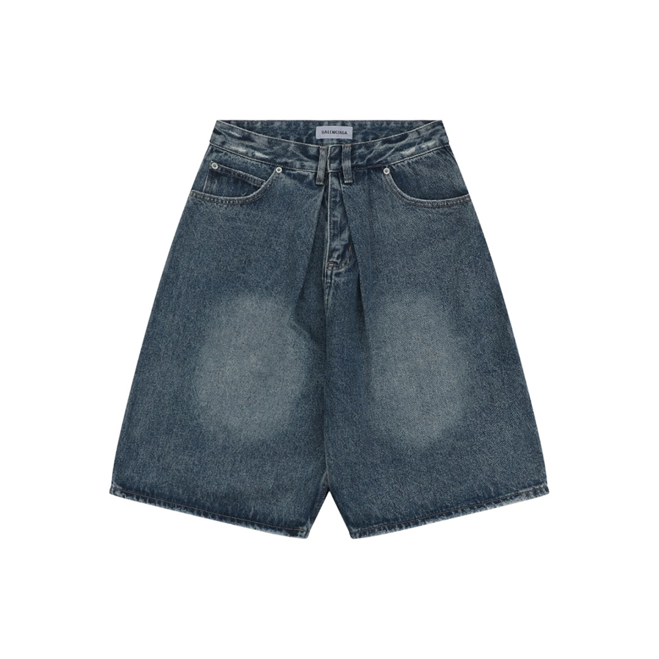 Balenciaga Distressed Wide-Leg Denim Shorts Front view