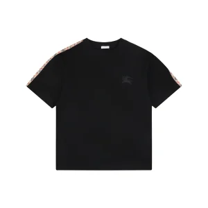 Burberry Check Panel Equestrian Knight Embroidered T-Shirt Black Front view
