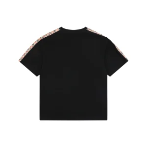 Burberry Check Panel Equestrian Knight Embroidered T-Shirt Black Back view