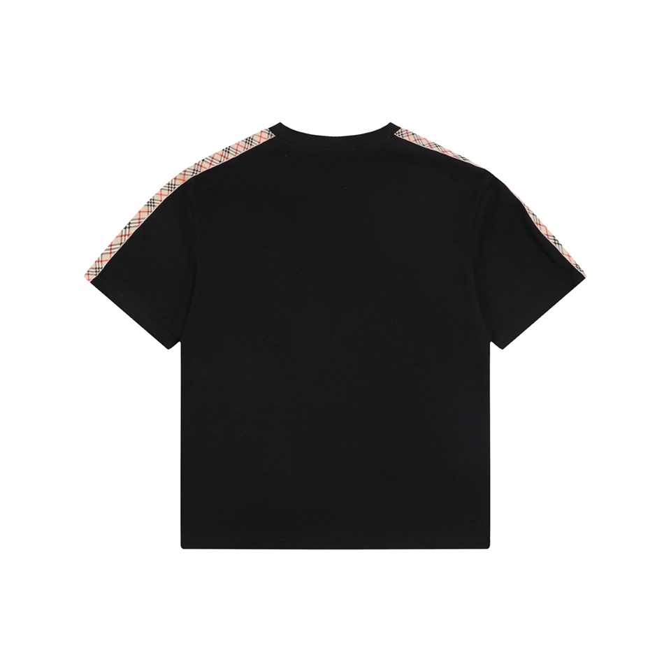 Burberry Check Panel Equestrian Knight Embroidered T-Shirt Black Back view