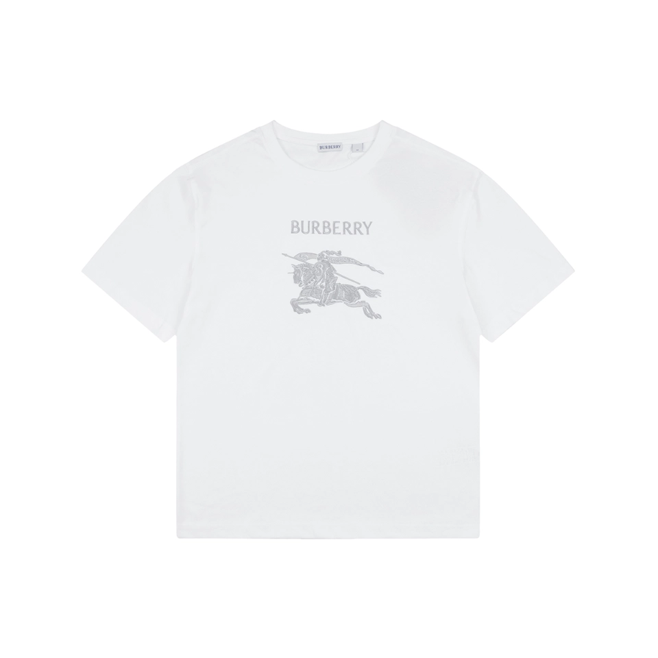Burberry Equestrian Knight Embroidered Cotton T-Shirt White Front view